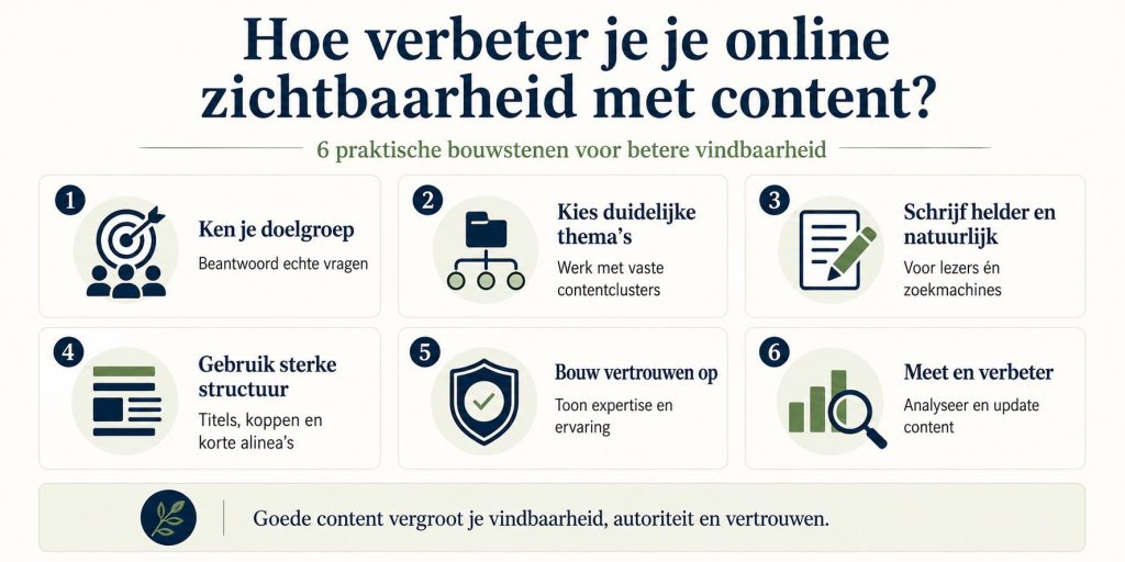Infographic: hoe verbeter je online zichtbaarheid met content - stappen voor betere SEO en bezoekerservaring